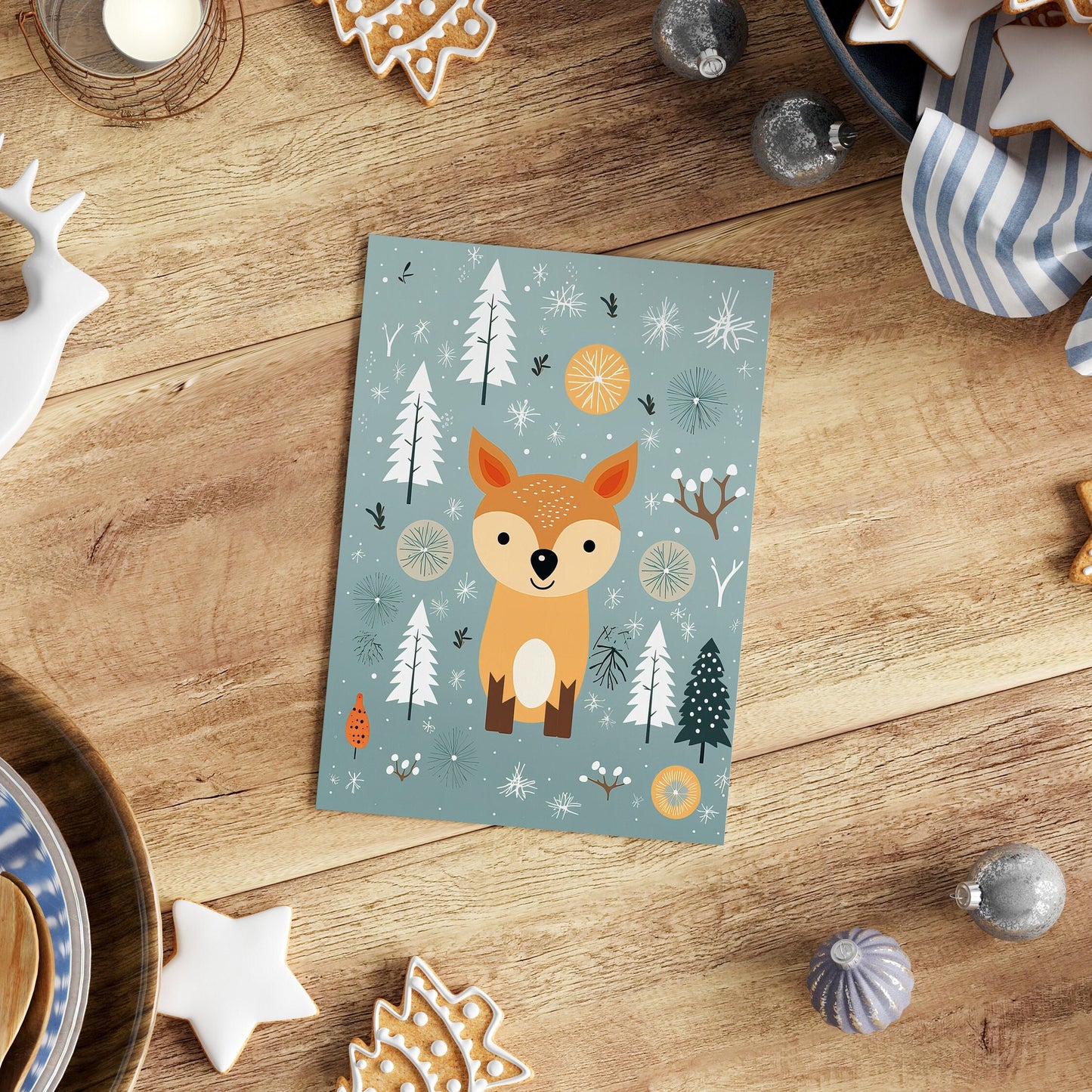 Cute Fox Christmas Card for Kids