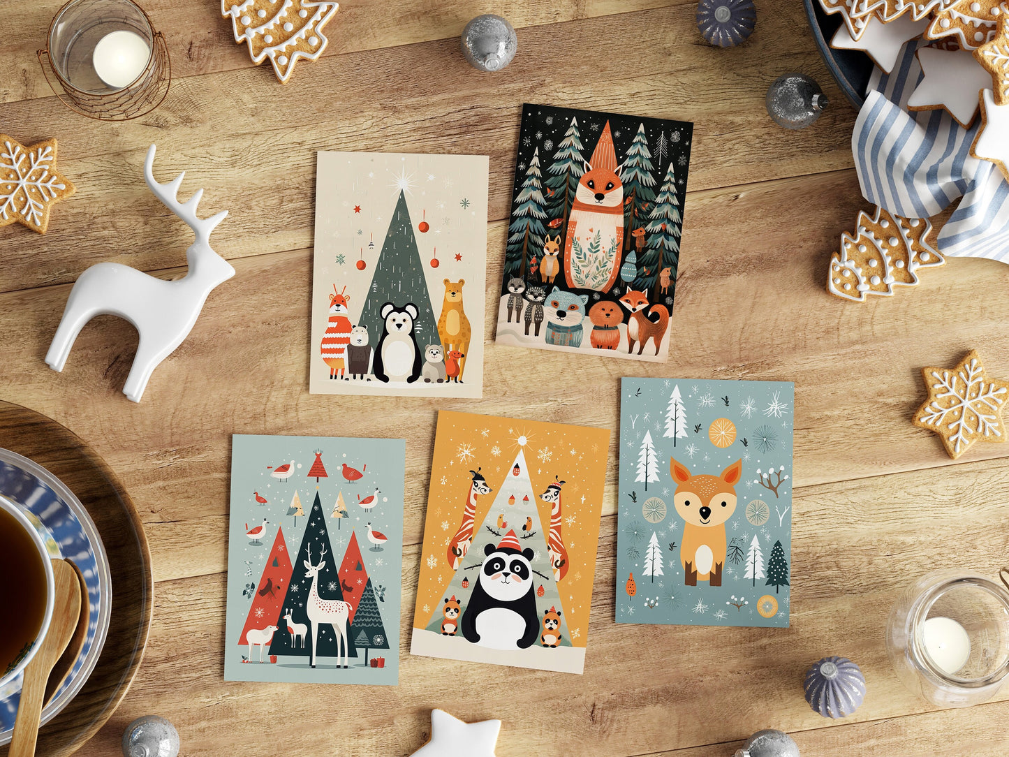 five pack of wild animal cards for christmas